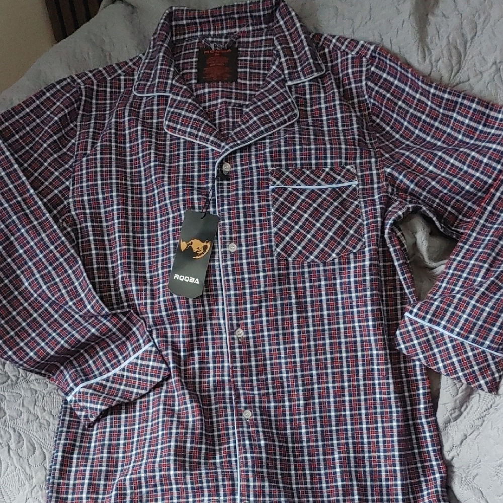 RQQBA Plaid PJ Button Down Shirt in Red Blue And White Sz Med